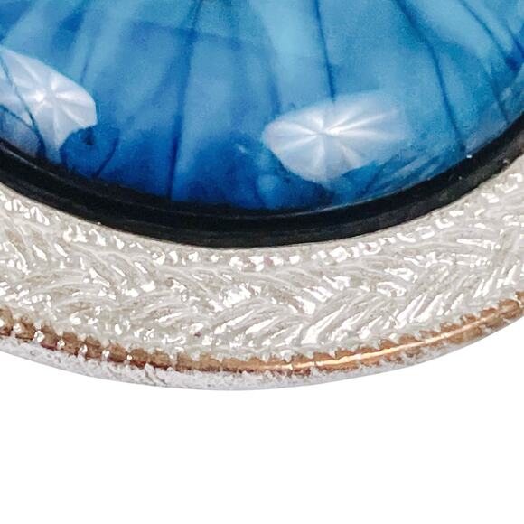 VTG Silver Tone Tassel Necklace Blue Cabochon Rhinestone Long Pendant Bold Retro - Picture 8 of 13